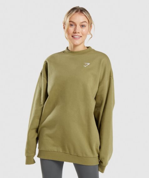 Women's Gymshark Training Oversized Sweatshirts Olive | CA 6158NA